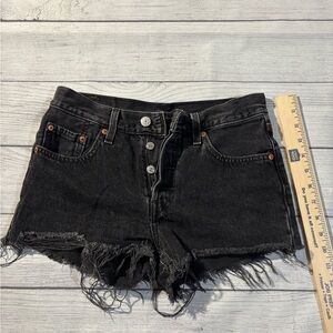 Levi's Black High-Waisted Jean Shorts Distressed Hem